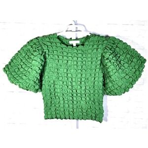 Anthropologie eri +‎ Ali Textured Puff Sleeve Green Size Small Petite